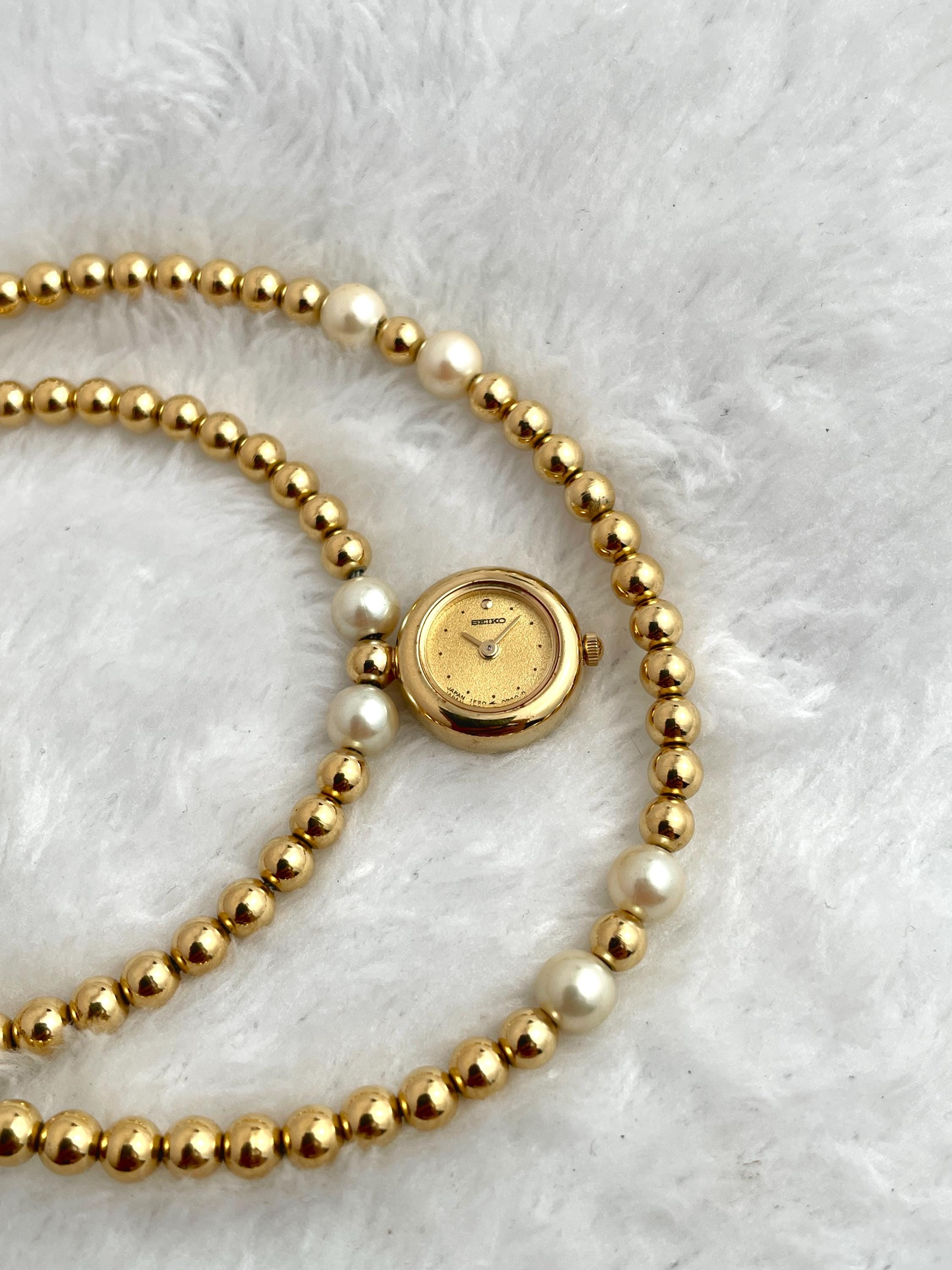 Rare Vintage Seiko Bracelet Round Combi Pearl Quartz Women's Watch 1E20-0B20