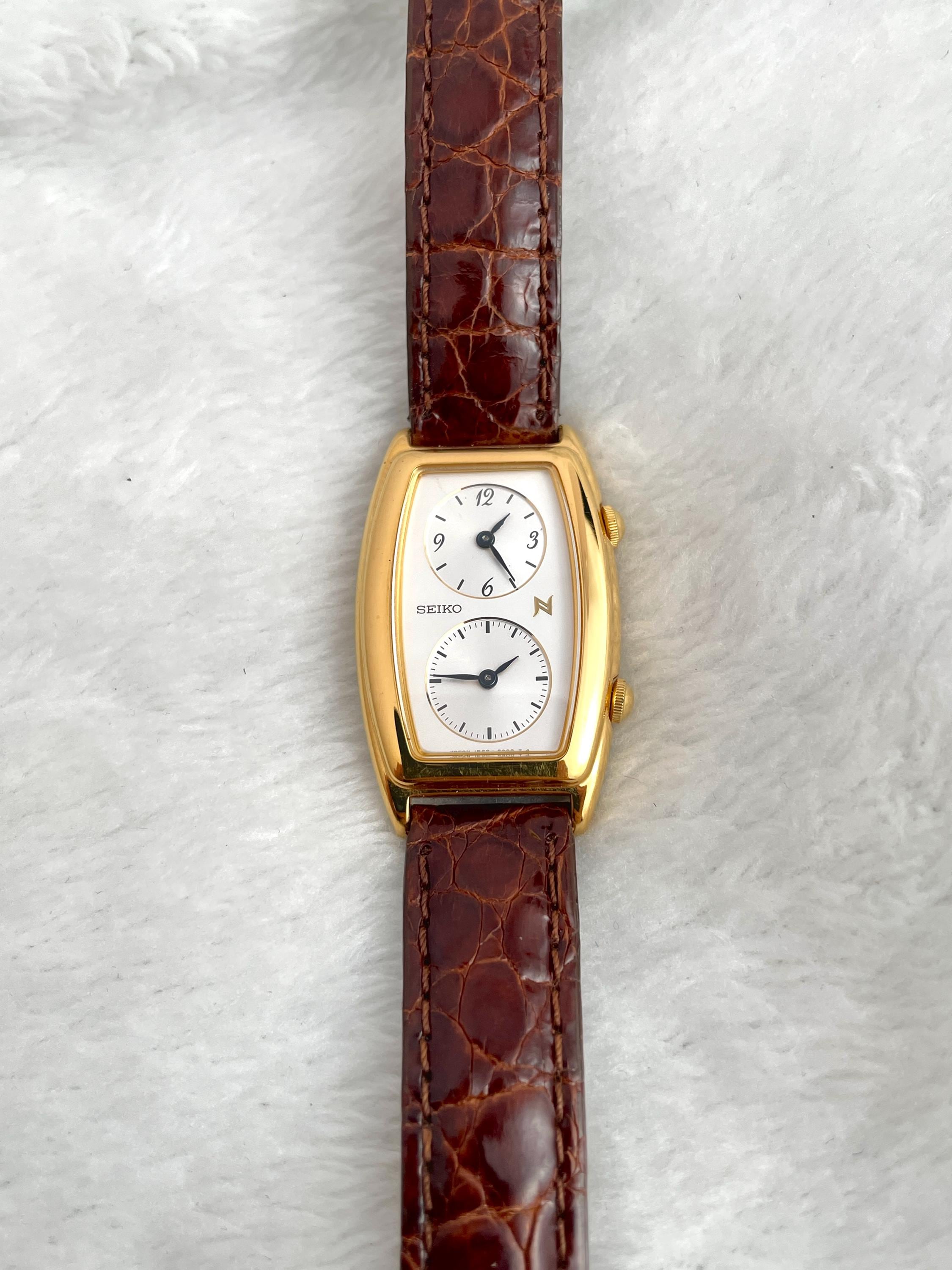 Vintage Seiko Noie Dual Time Leather Strap