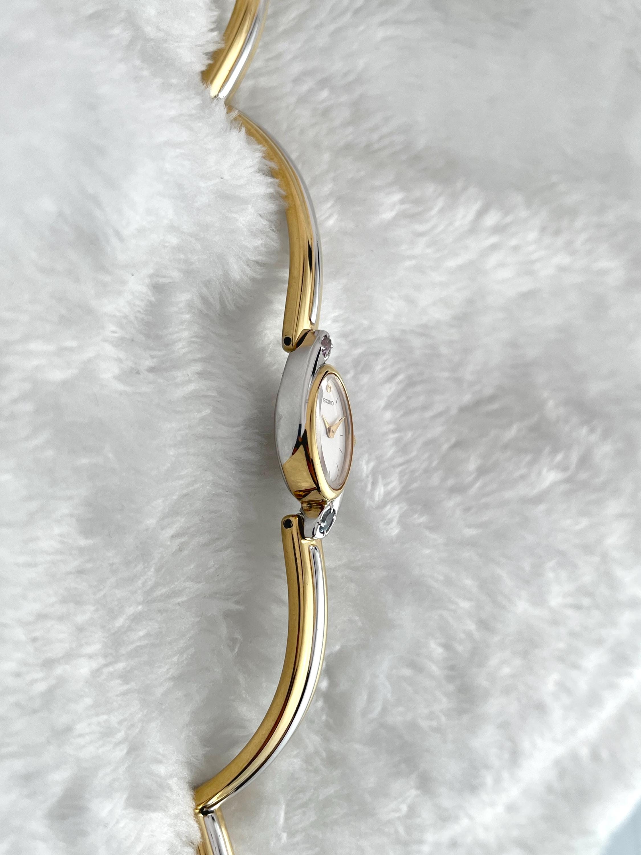 RARE vintage Seiko Two-tone 2 Gemstone Bangle 1E20-6240