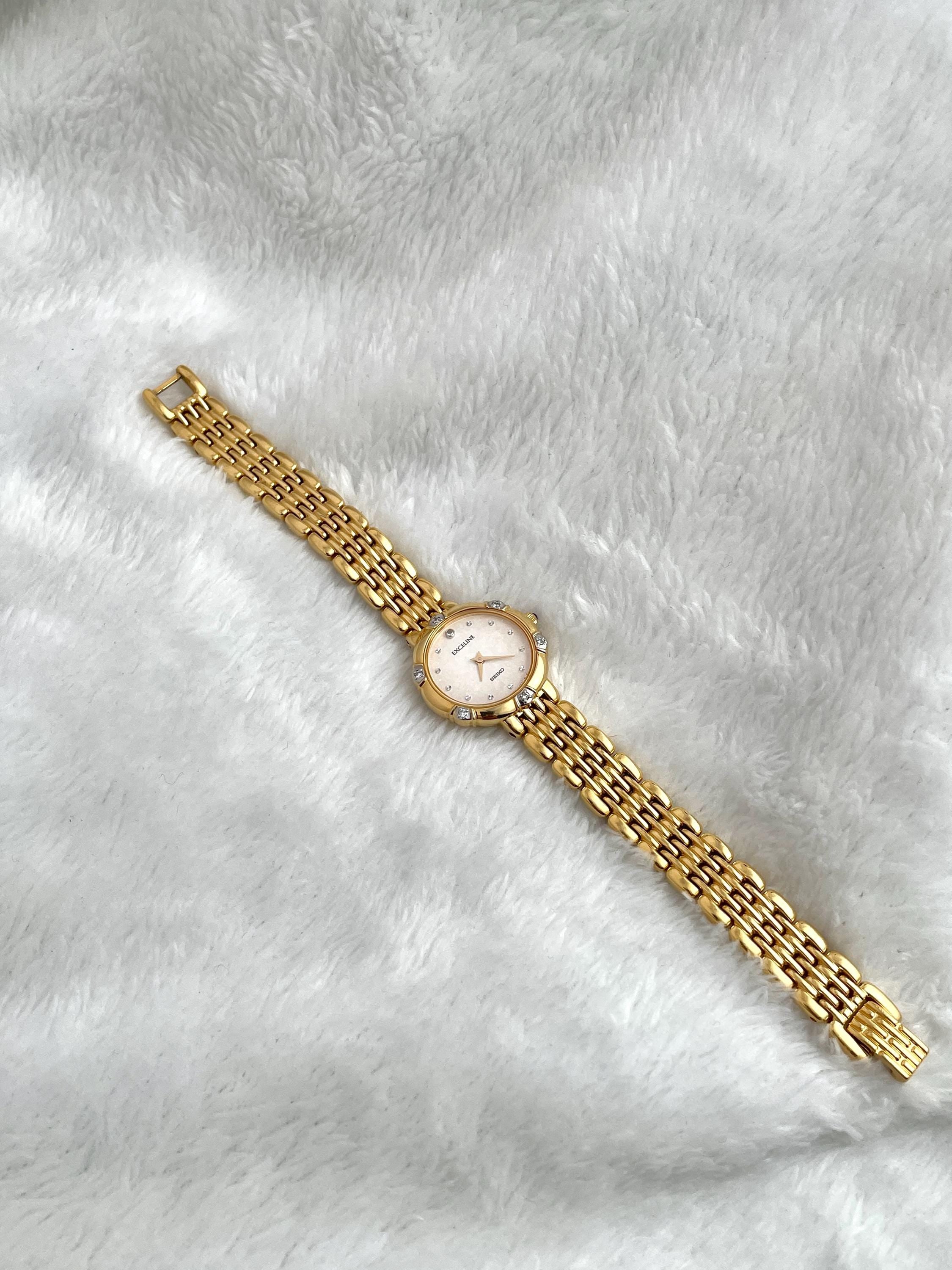Vintage 90's Seiko Exceline 6 Diamond Dainty Gold Women Watch 4n20 0640