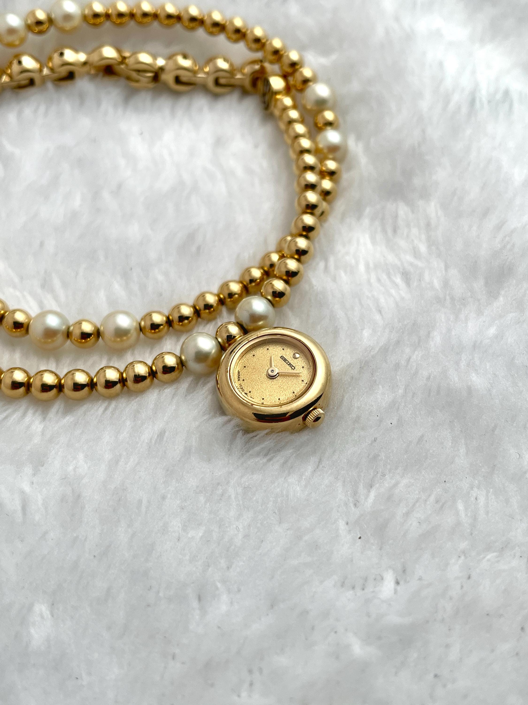 Rare Vintage Seiko Bracelet Round Combi Pearl Quartz Women's Watch 1E20-0B20