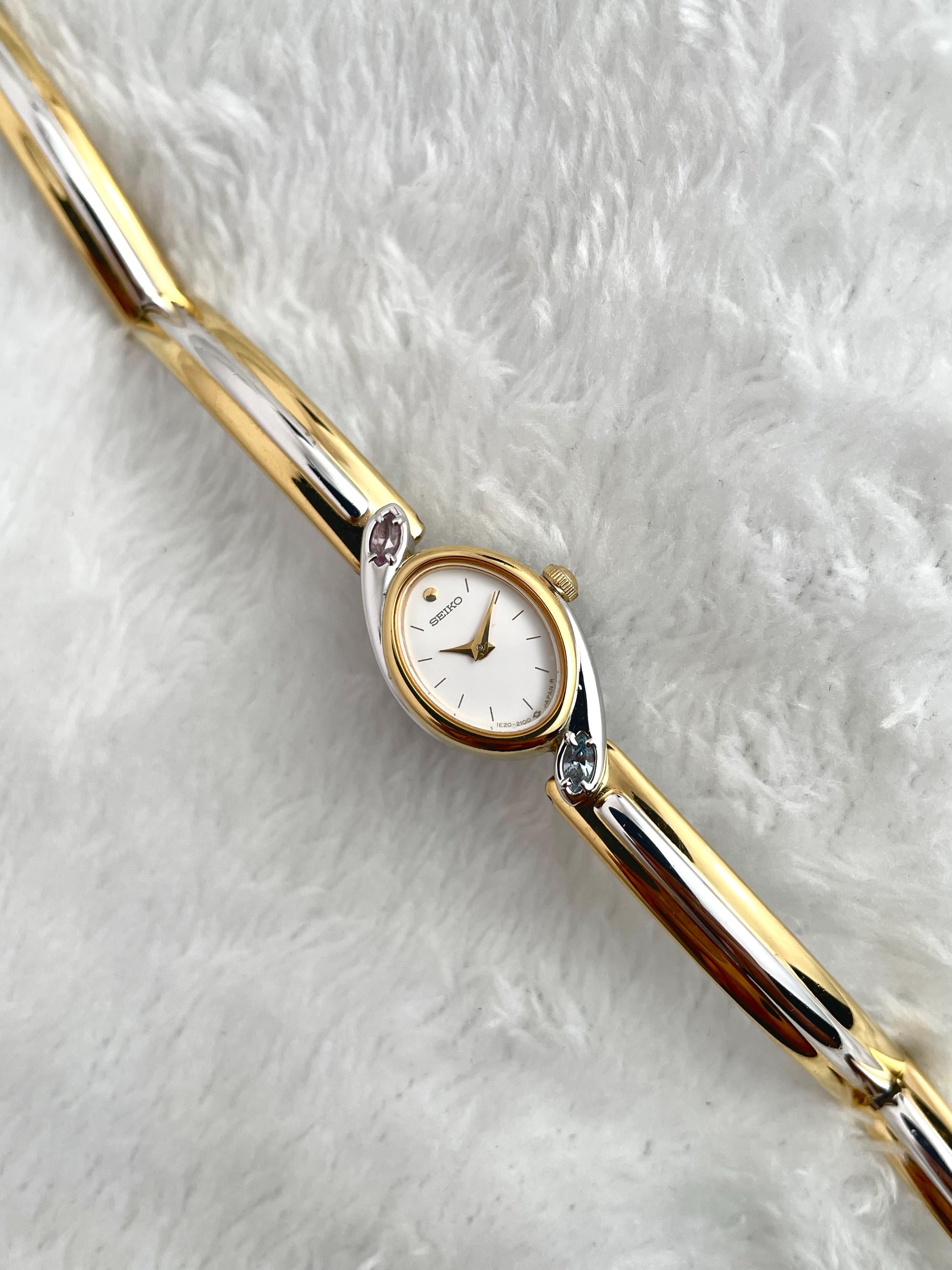 RARE vintage Seiko Two-tone 2 Gemstone Bangle 1E20-6240