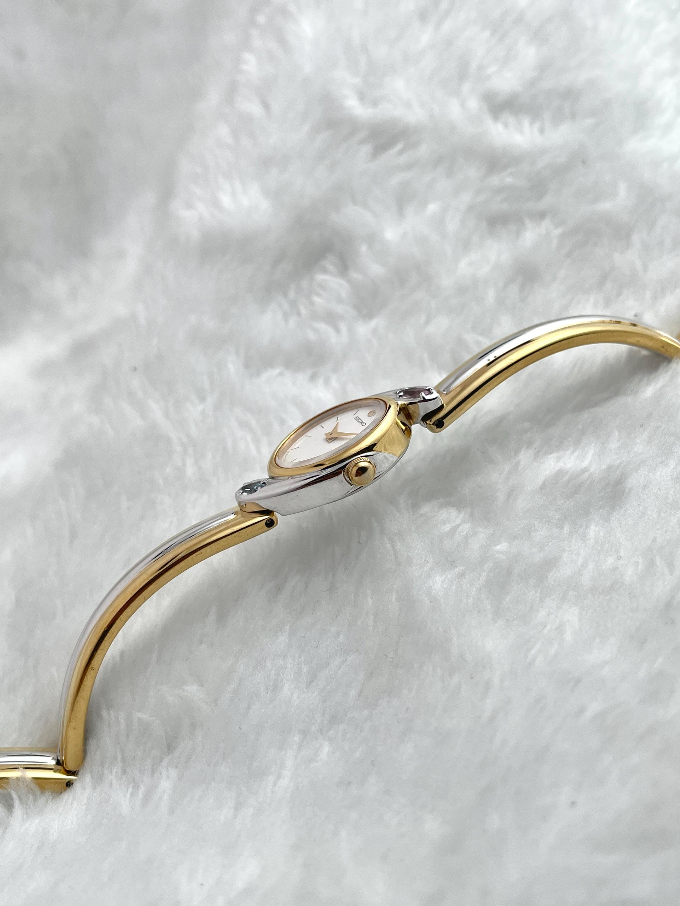 RARE vintage Seiko Two-tone 2 Gemstone Bangle 1E20-6240