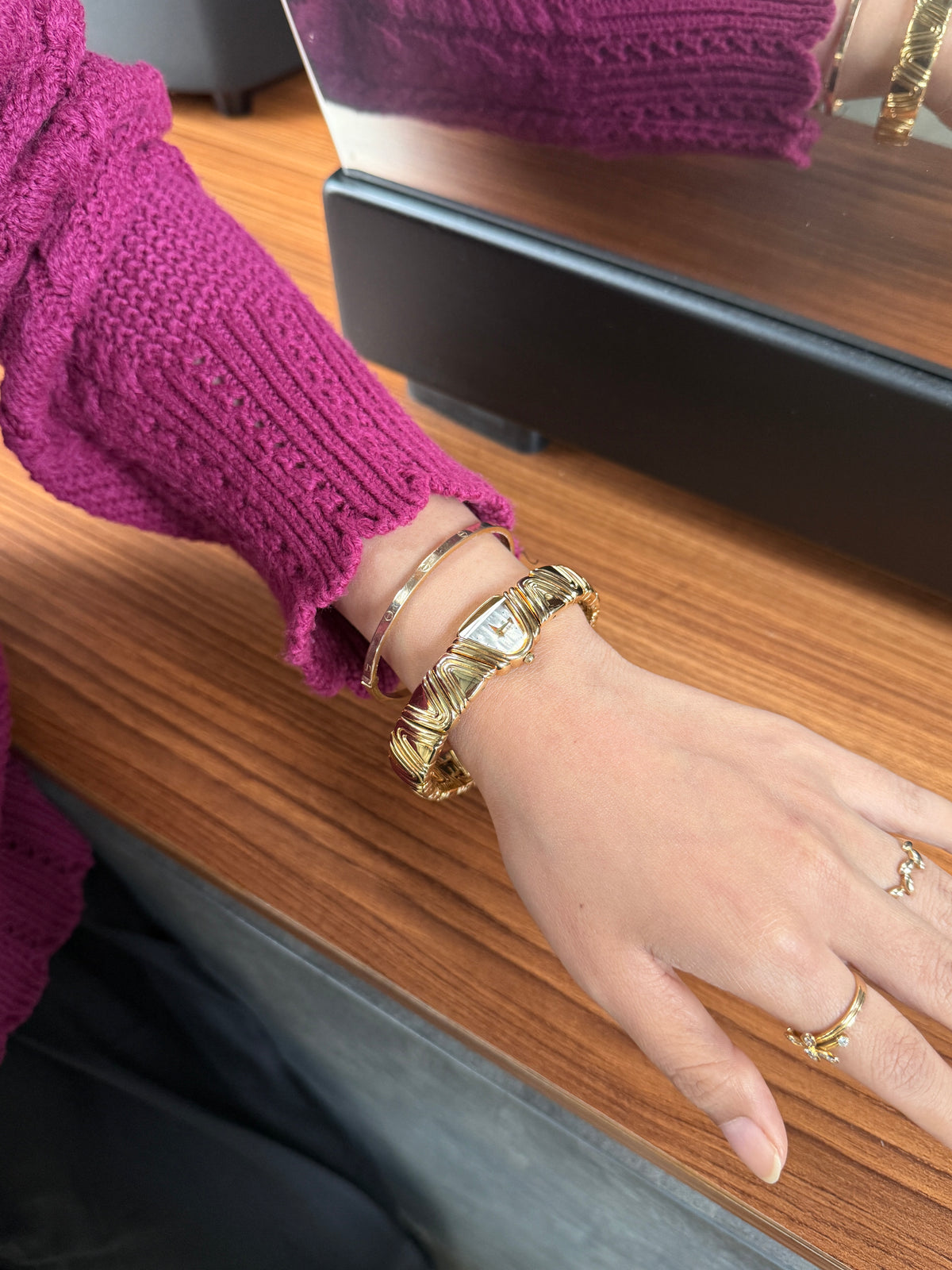 Seiko Rivoli "Half Moon" or “Piano Face” Gold Bangle
