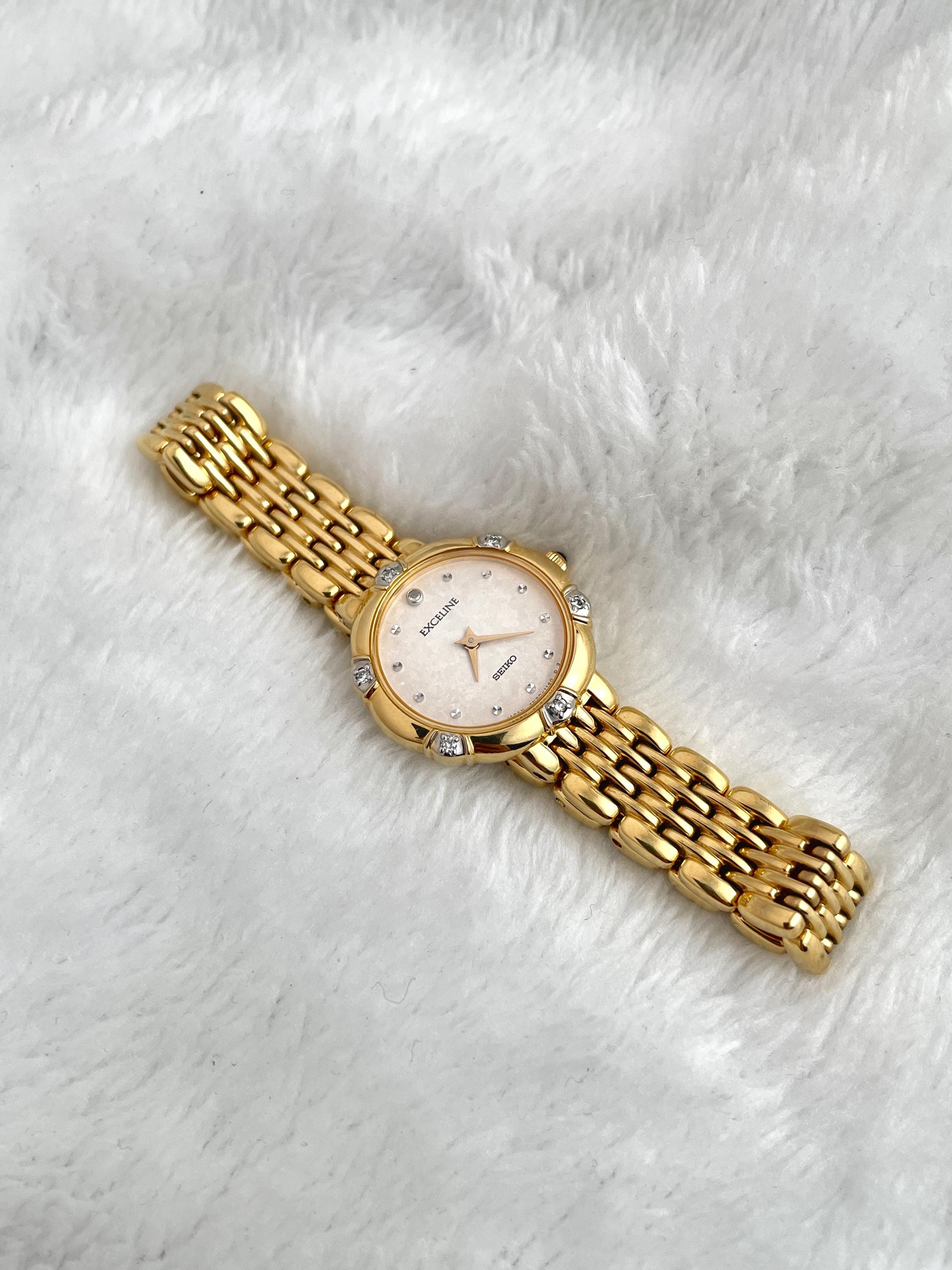 Vintage 90's Seiko Exceline 6 Diamond Dainty Gold Women Watch 4n20 0640