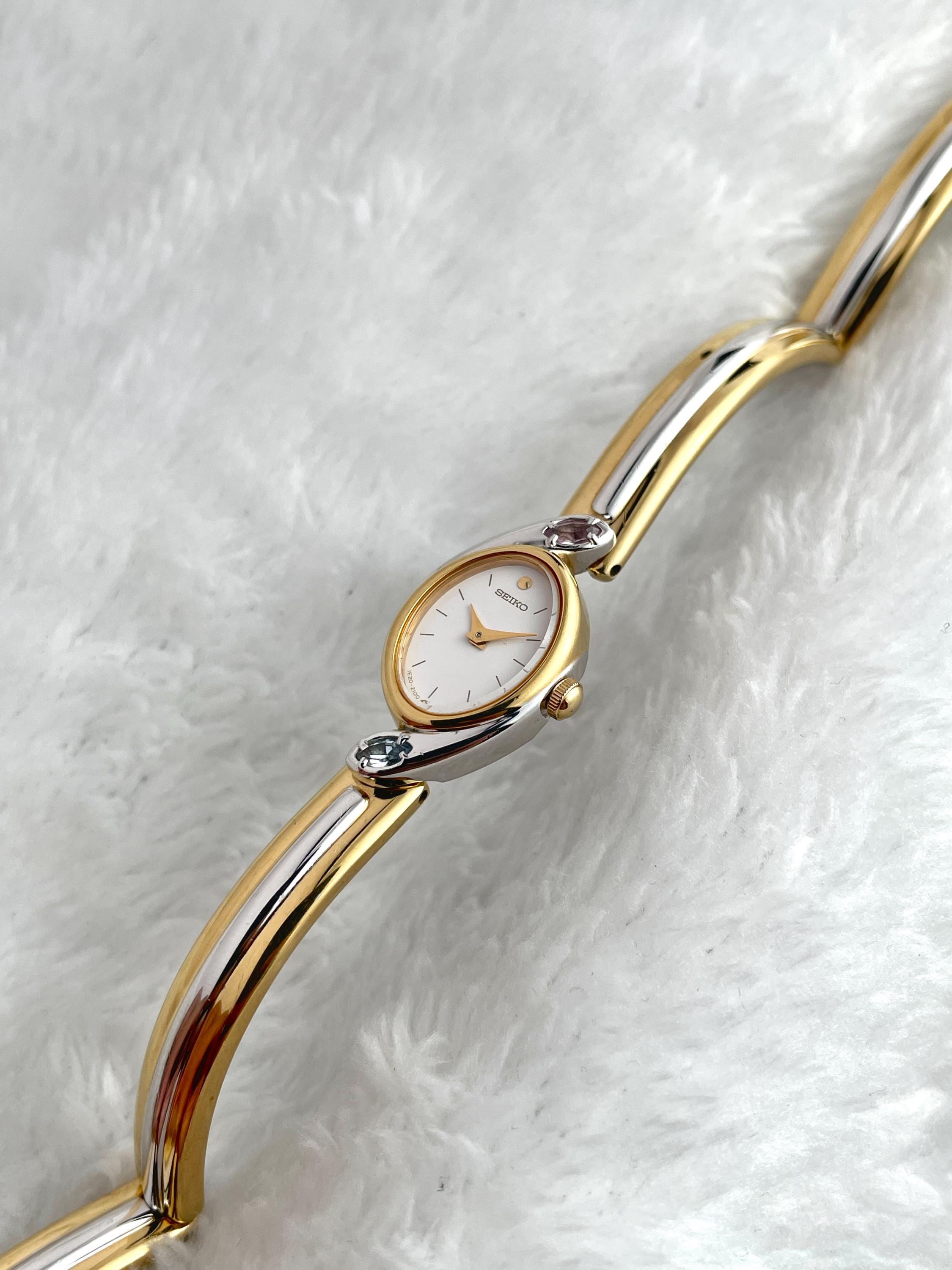RARE vintage Seiko Two-tone 2 Gemstone Bangle 1E20-6240