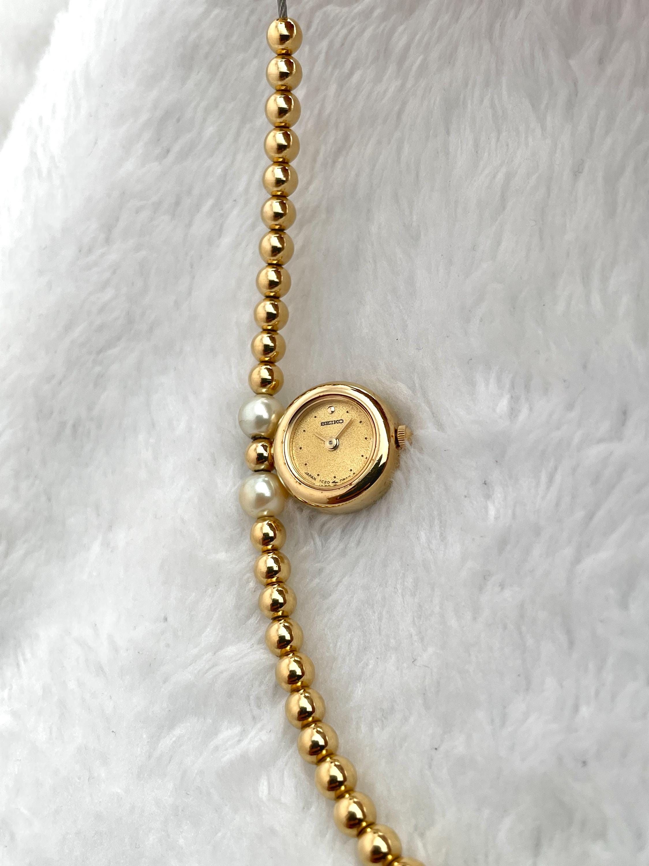 Rare Vintage Seiko Bracelet Round Combi Pearl Quartz Women's Watch 1E20-0B20