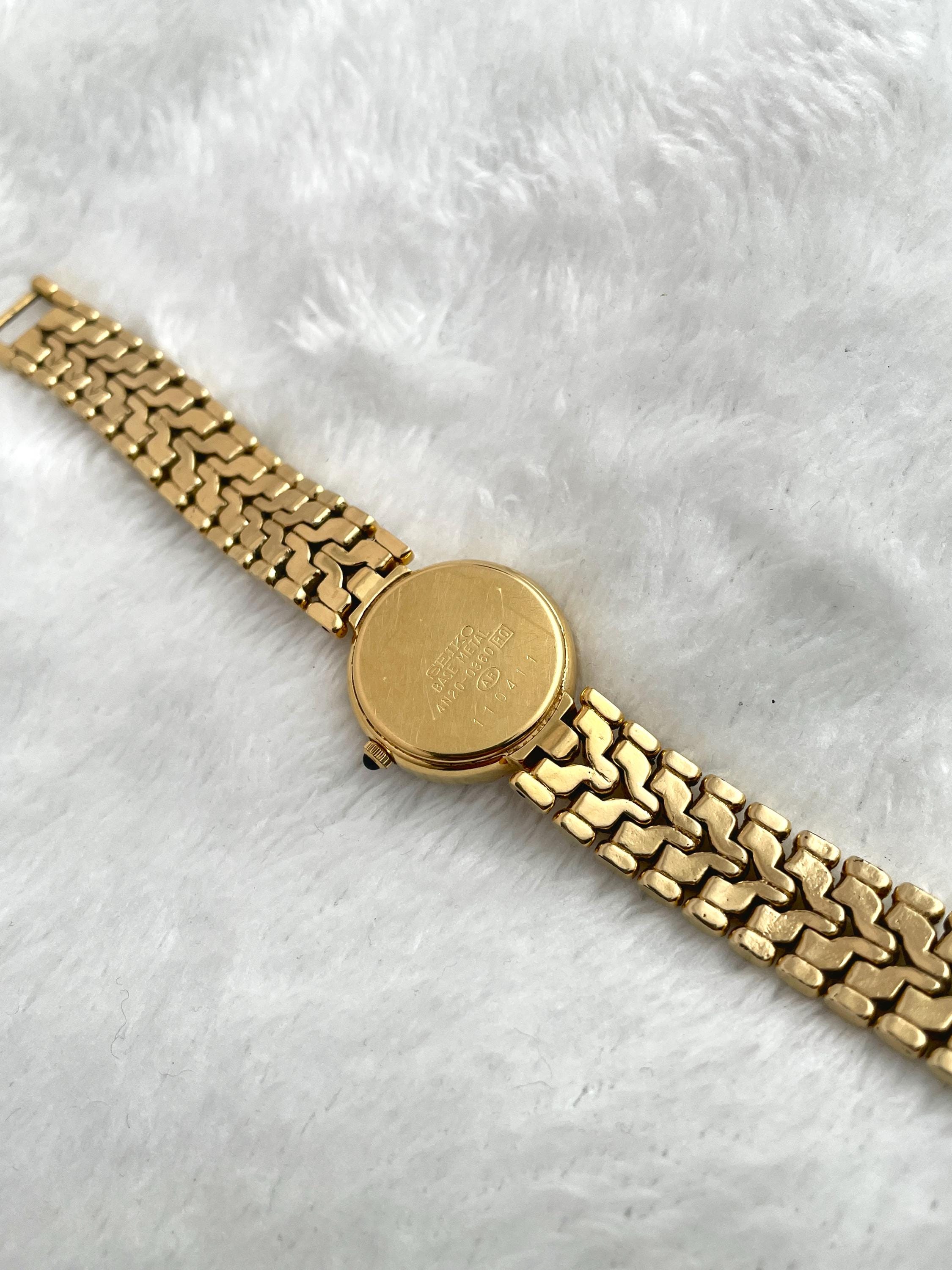 Vintage 90's Seiko Exceline Diamond Sculpted Pattern Gold Tone 4N20 0360