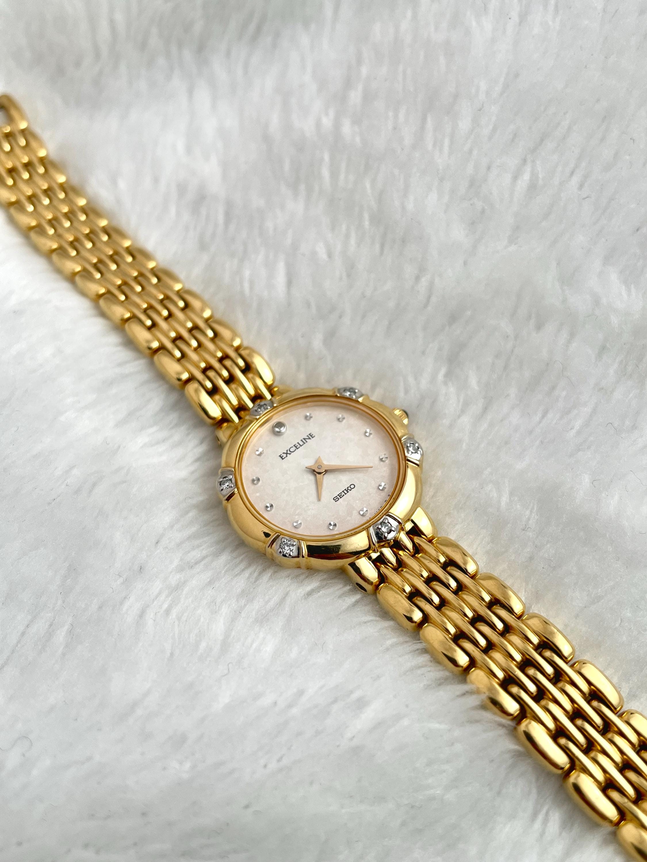 Vintage 90's Seiko Exceline 6 Diamond Dainty Gold Women Watch 4n20 0640