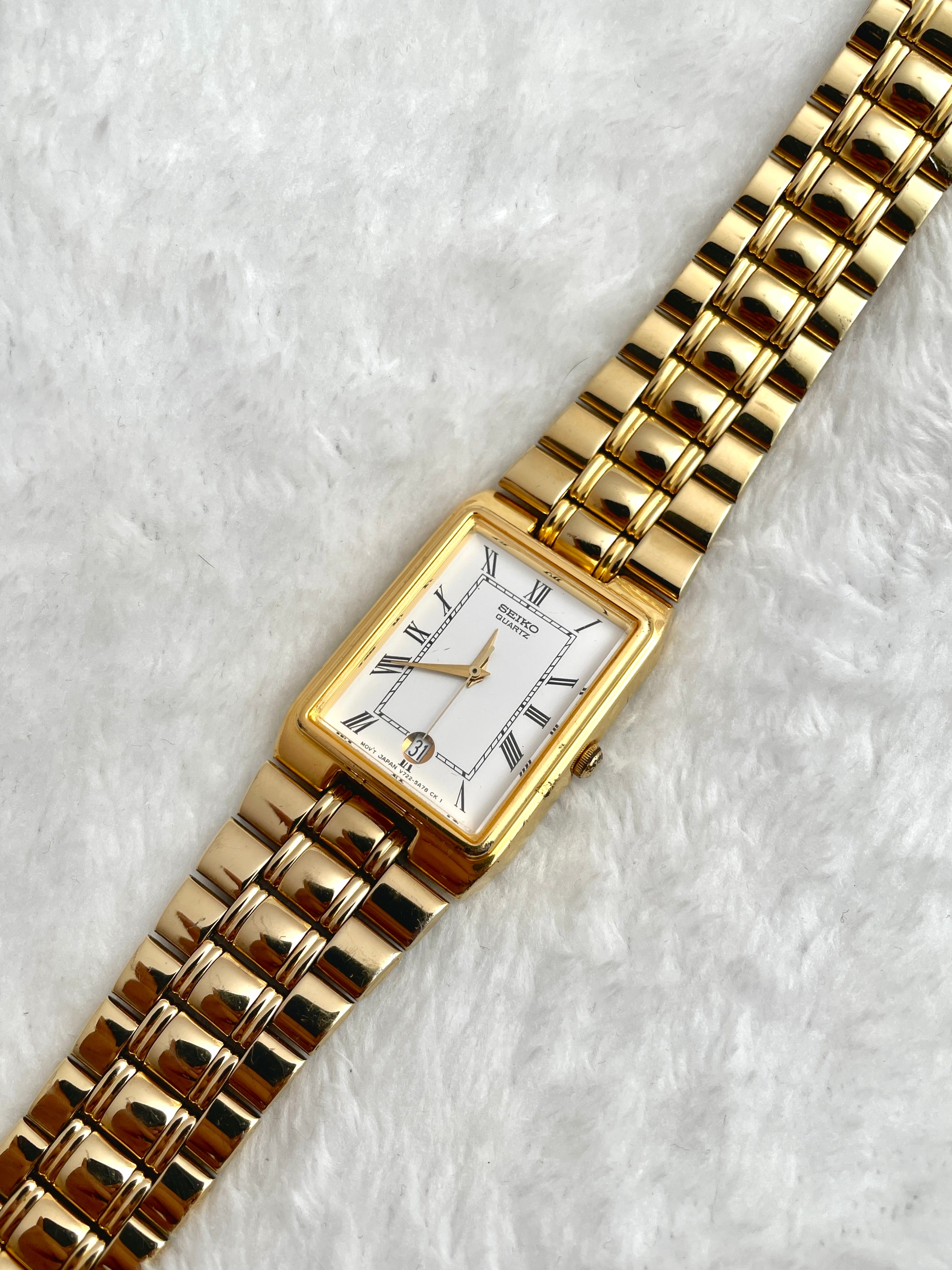 Seiko Tank Roman Index with Date Gold