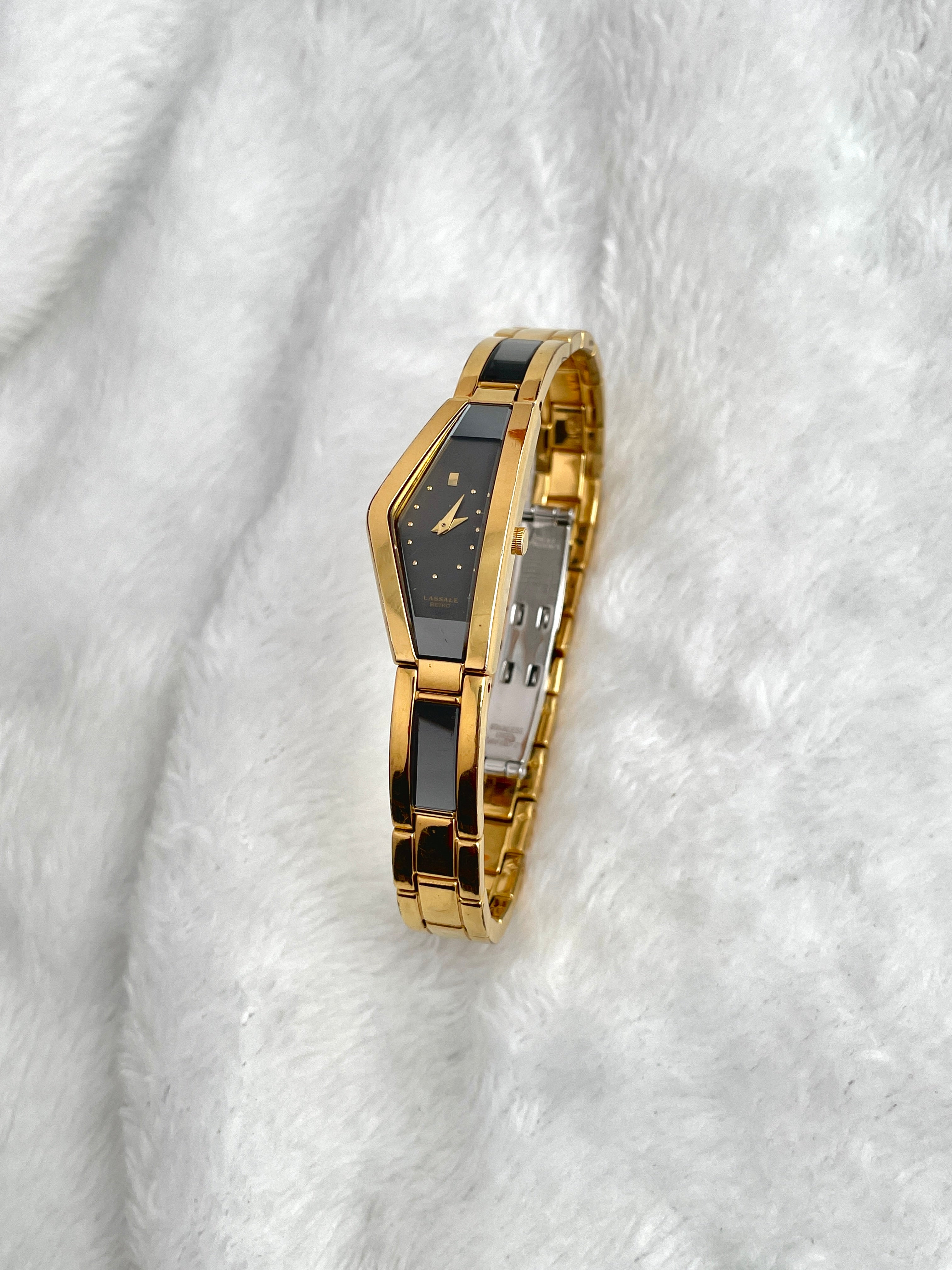 90s Seiko LASSALE Half Moon Gold Tone Black Dial