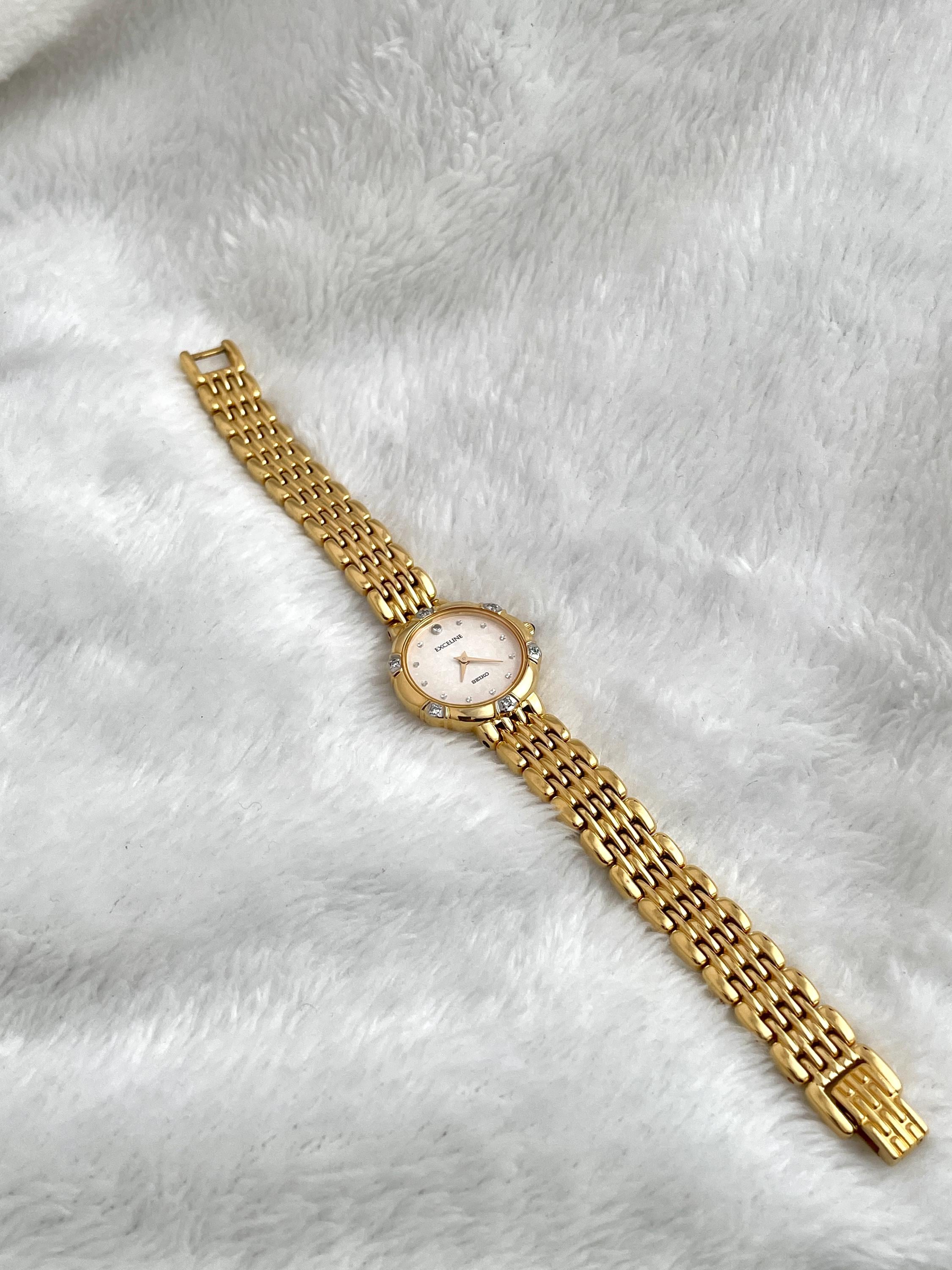 Vintage 90's Seiko Exceline 6 Diamond Dainty Gold Women Watch 4n20 0640