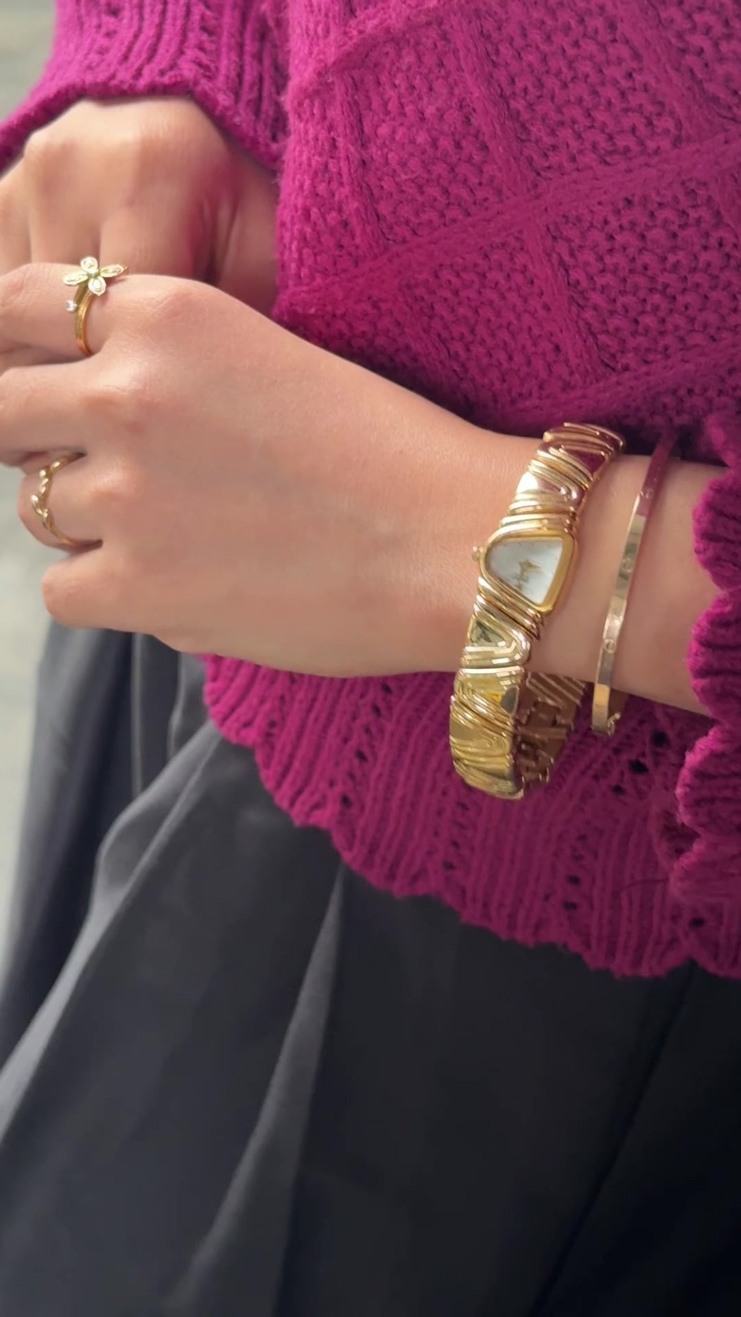 Seiko Rivoli "Half Moon" or “Piano Face” Gold Bangle